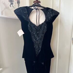 Vintage black silk velvet and sequin evening dresss